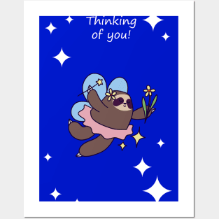 Thinking of You - Fairy Sloth Posters and Art